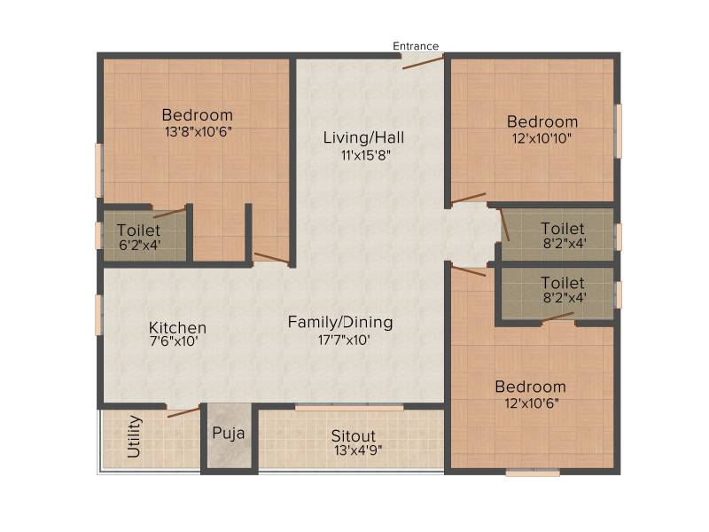 Urbansky Regalia (3BHK+3T (1,485 sq ft) + Pooja Room 1485 sq ft)