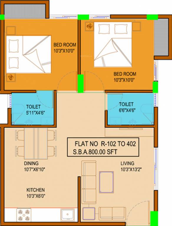 Velpula Iris (2BHK+2T (800 sq ft) 800 sq ft)