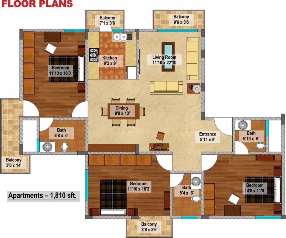 Surbacon Aspen (3BHK+3T (1,810 sq ft) 1810 sq ft)