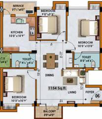 Rajparis Crystal Spring II (3BHK+2T (1,154 sq ft) 1154 sq ft)