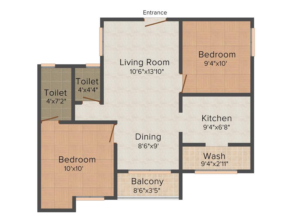 Rajparis Crystal Spring II (2BHK+2T (894 sq ft) 894 sq ft)