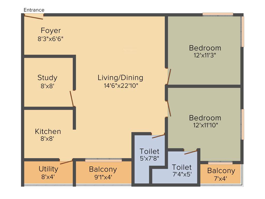 Reddy Arma (2BHK+2T (1,200 sq ft) + Study Room 1200 sq ft)