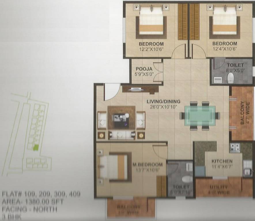 Adiga Vishwendra (3BHK+2T (1,380 sq ft) + Pooja Room 1380 sq ft) Adiga Vishwendra (3BHK+2T (1,380 sq ft) + Pooja Room 1380 sq ft)