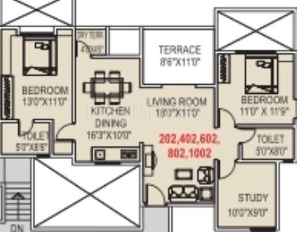 Goel Ganga Osian Meadows (2BHK+2T (1,371 sq ft)   Study Room 1371 sq ft)