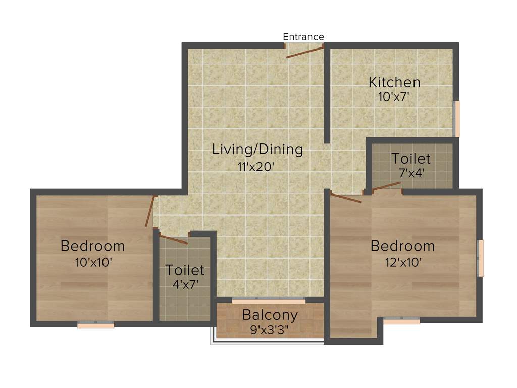 Rampon Sapphire (2BHK+2T (843 sq ft) 843 sq ft)