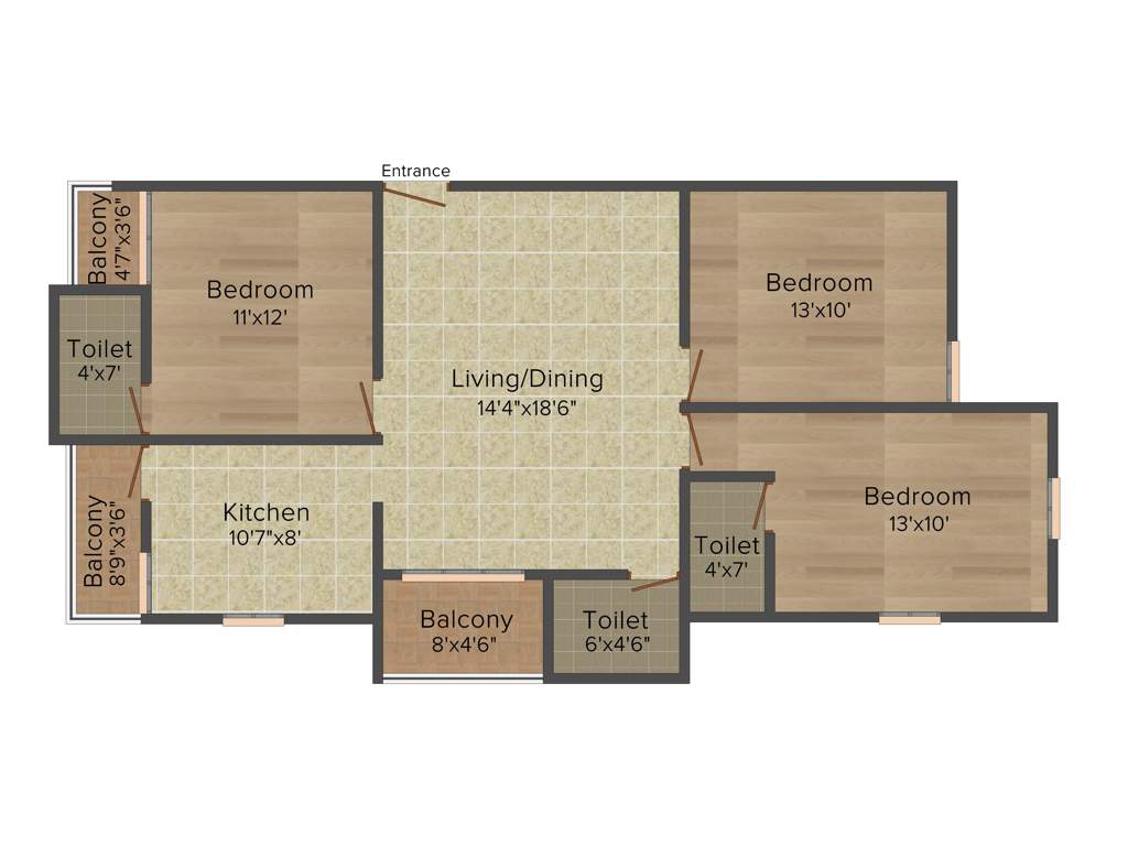 Rampon Sapphire (3BHK+3T (1,240 sq ft) 1240 sq ft)