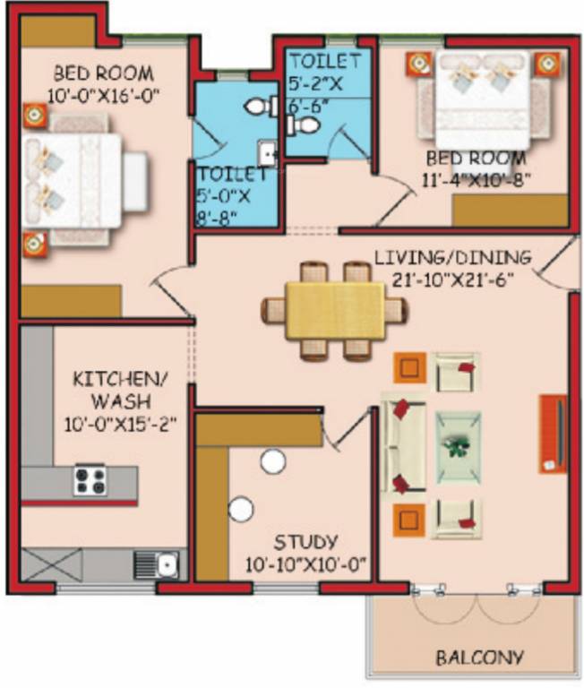 KO Aishwaryam Pride (2BHK+2T (1,401 sq ft) 1401 sq ft)
