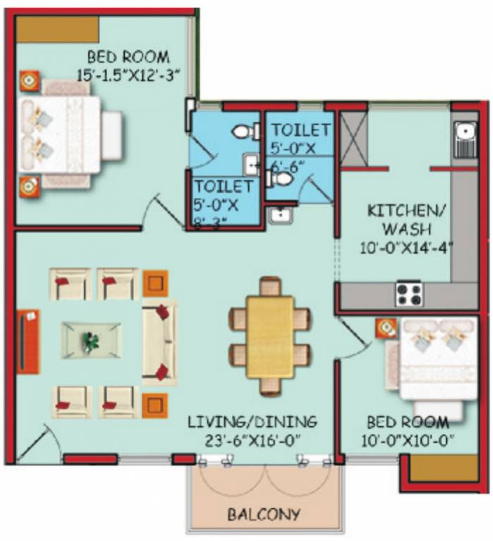 KO Aishwaryam Pride (2BHK+2T (1,255 sq ft) 1255 sq ft)