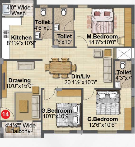 Gauthami Green Blossoms (3BHK+3T (1,480 sq ft) 1480 sq ft)