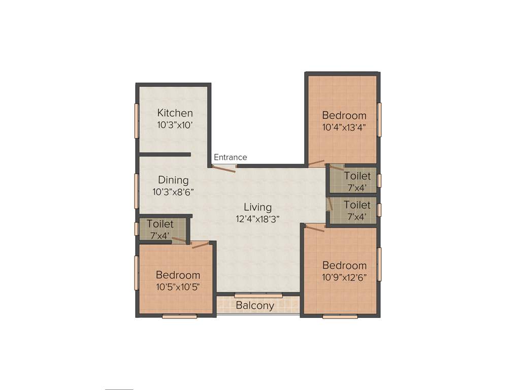 Rampon Infratech The Saffron 3BHK+3T (1,358 sq ft)