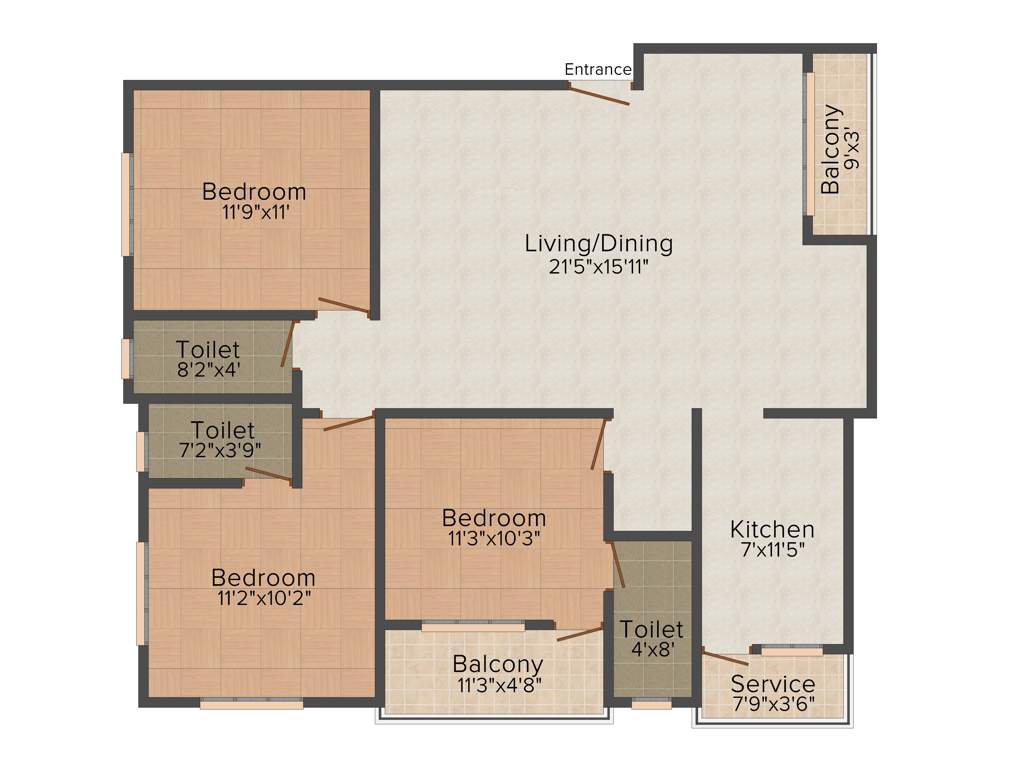 Rampon Infratech The Saffron 3BHK+3T (1,462 sq ft) + Servant Room