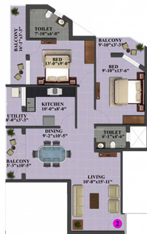 Sorake Greencliff (2BHK+2T (1,155 sq ft) 1155 sq ft)