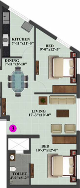 Sorake Greencliff (2BHK+2T (930 sq ft) 930 sq ft)