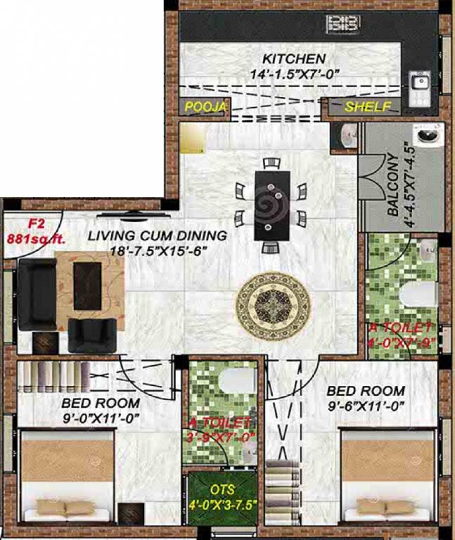 Shree Yogaranga (2BHK+2T (881 sq ft) + Pooja Room 881 sq ft)
