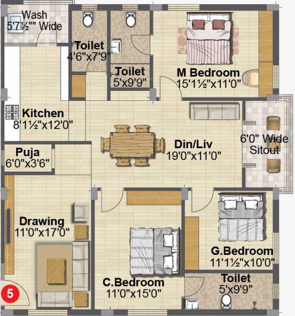 Gauthami Green Blossoms (3BHK+3T (1,795 sq ft) + Pooja Room 1795 sq ft)