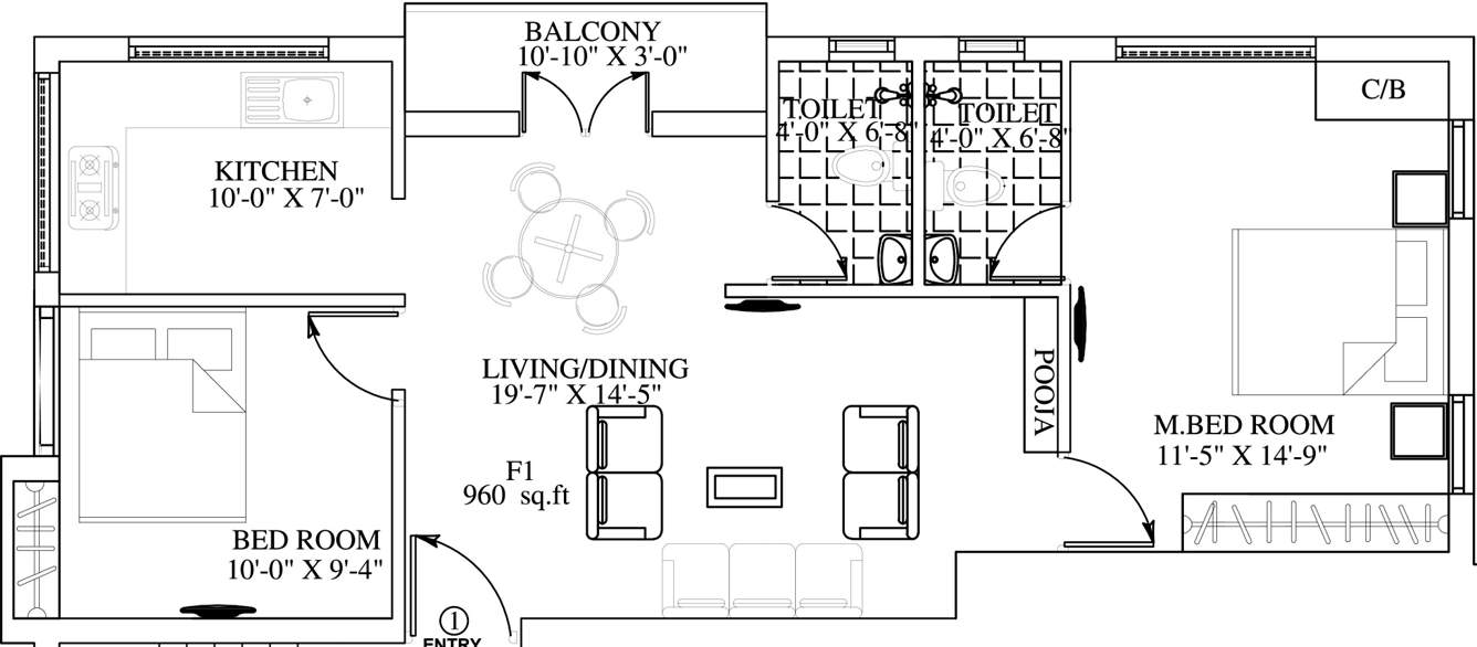 Building Blossom Paradise (2BHK+2T (960 sq ft) 960 sq ft)