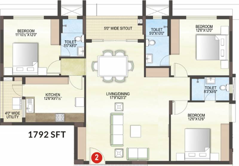 Midwest Elita (3BHK+3T (1,792 sq ft) + Pooja Room 1792 sq ft)