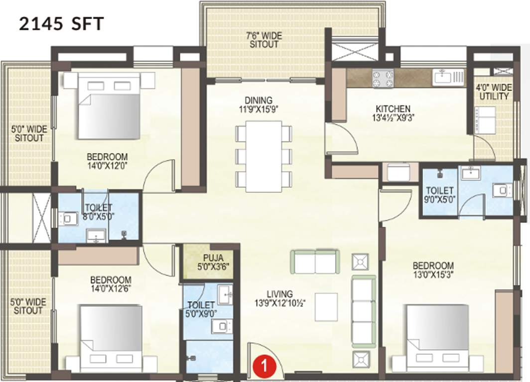 Midwest Elita (3BHK+3T (2,145 sq ft) + Pooja Room 2145 sq ft)