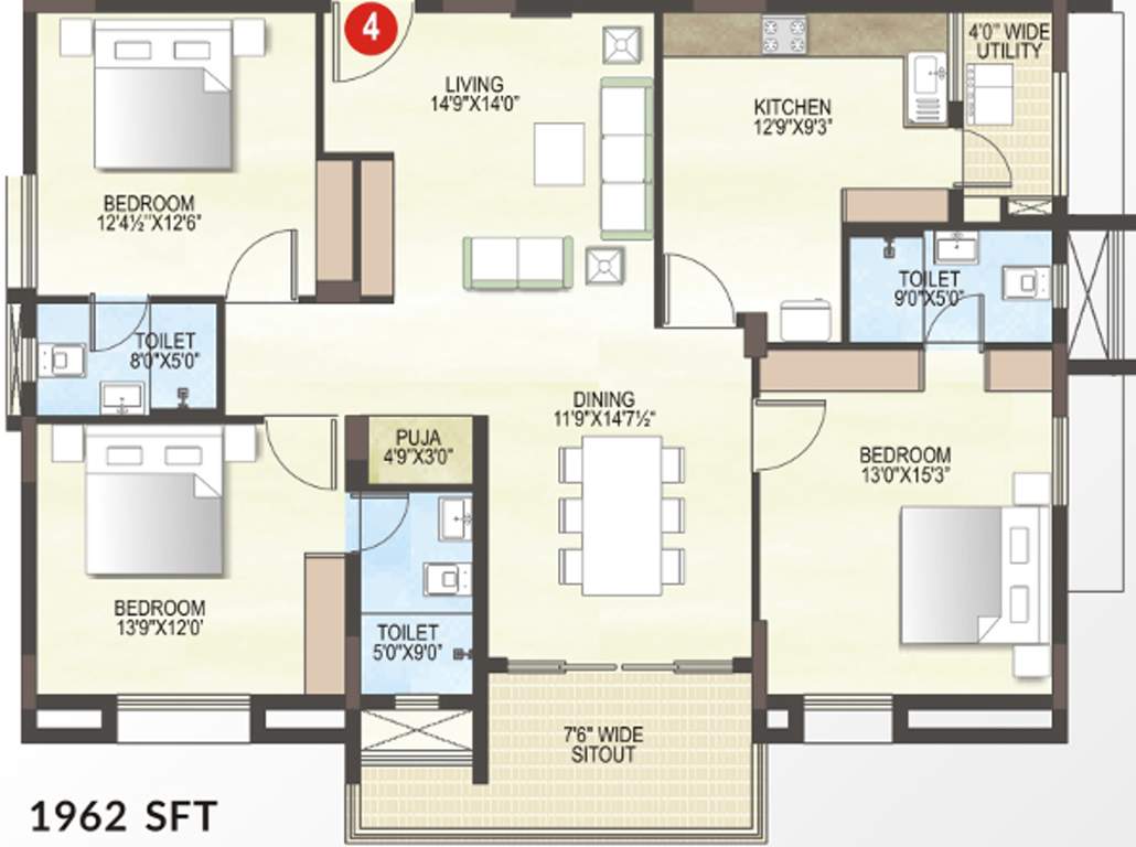 Midwest Elita (3BHK+3T (1,962 sq ft) + Pooja Room 1962 sq ft)