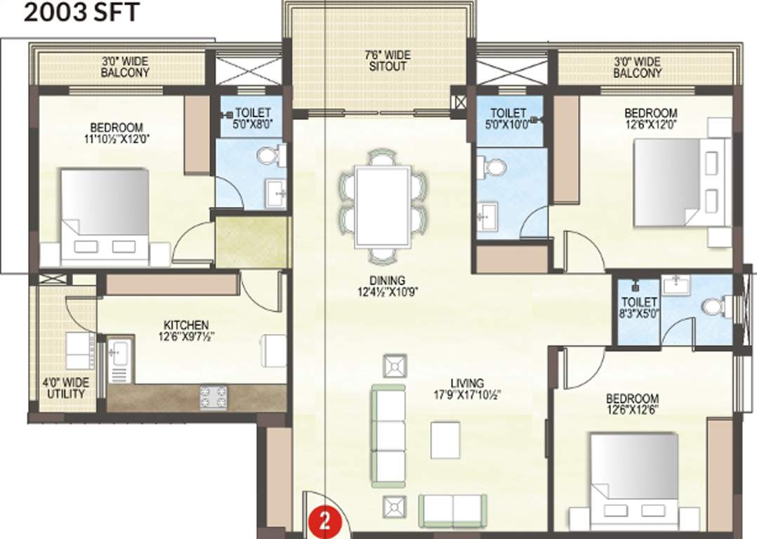 Midwest Elita (3BHK+3T (2,003 sq ft) + Pooja Room 2003 sq ft)