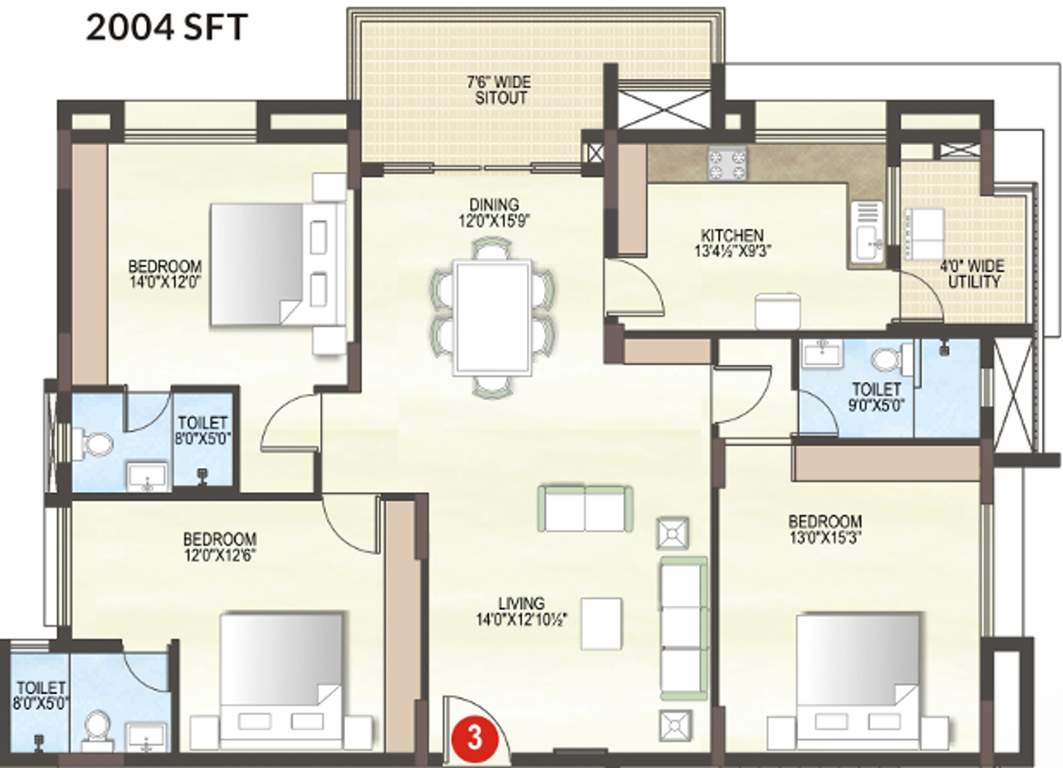 Midwest Elita (3BHK+3T (2,004 sq ft) 2004 sq ft)