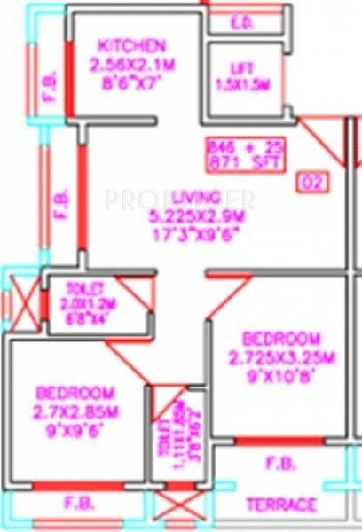 Tejas Builders and Developers Tejas Exotica Floor Plan (2BHK+2T)