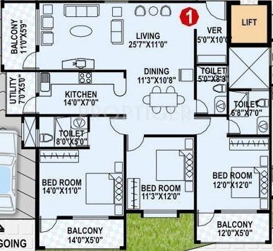 RNG RNG Palm Springs (3BHK+3T (1,755 sq ft) 1755 sq ft)