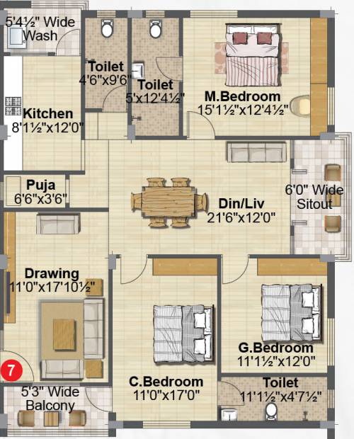 Gauthami Green Blossoms (3BHK+3T (2,010 sq ft) + Pooja Room 2010 sq ft)