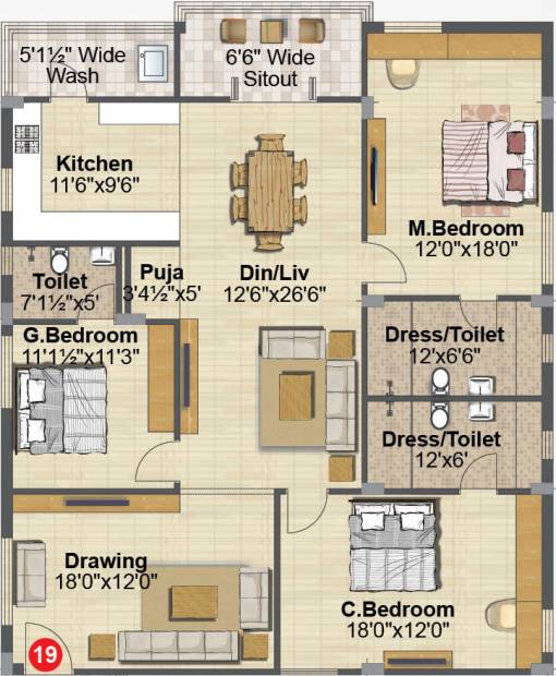 Gauthami Green Blossoms (3BHK+3T (2,195 sq ft) + Pooja Room 2195 sq ft)