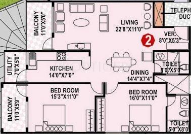RNG RNG Palm Springs (2BHK+2T (1,370 sq ft) 1370 sq ft)