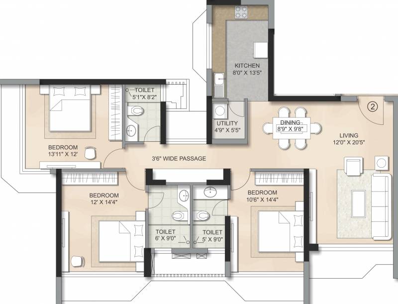 Atul Kalpataru Regalia (3BHK+3T (1,957 sq ft) 1957 sq ft)