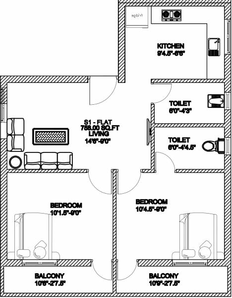 S B Promoters SS Lakshitha (2BHK+2T (758 sq ft) 758 sq ft)