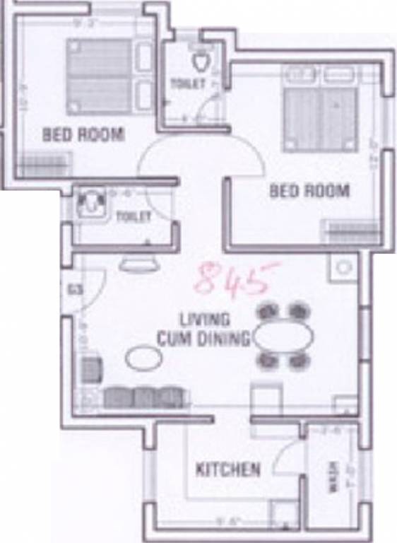 Abiraami Vijayam (2BHK+2T (845 sq ft) 845 sq ft) Abiraami Vijayam (2BHK+2T (845 sq ft) 845 sq ft)