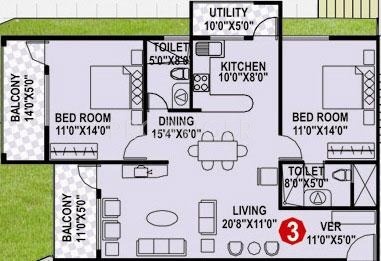 RNG RNG Palm Springs (2BHK+2T (1,290 sq ft) 1290 sq ft)