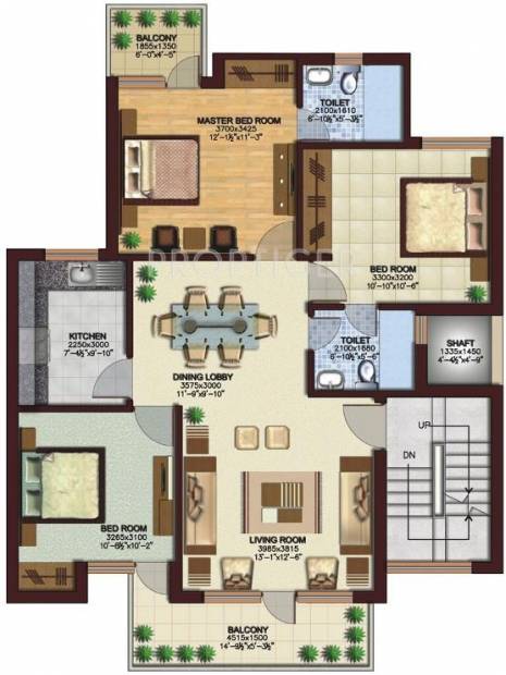 Ansal Sushant Residency (3BHK+2T (1,147 sq ft) 1147 sq ft)