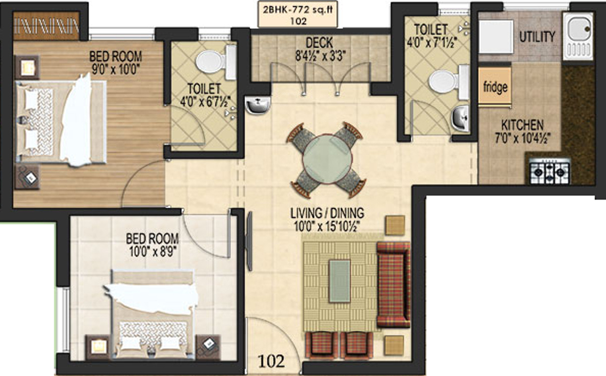 Amaar Vrindavan Enclave (2BHK+2T (772 sq ft) 772 sq ft)