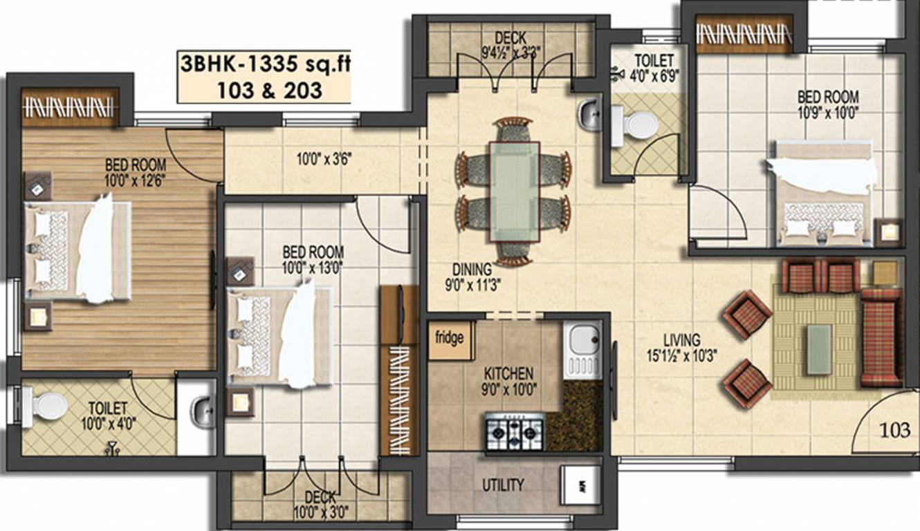 Amaar Vrindavan Enclave (3BHK+2T (1,135 sq ft) + Study Room 1135 sq ft)