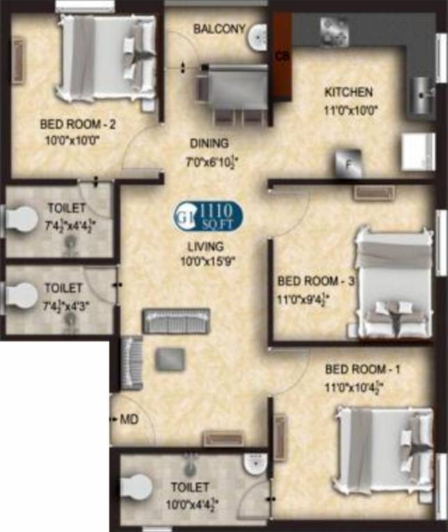 The Nest Hans (3BHK+3T (1,110 sq ft) 1110 sq ft) The Nest Hans (3BHK+3T (1,110 sq ft) 1110 sq ft)