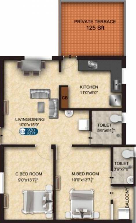 The Nest Hans (2BHK+2T (920 sq ft) 920 sq ft)