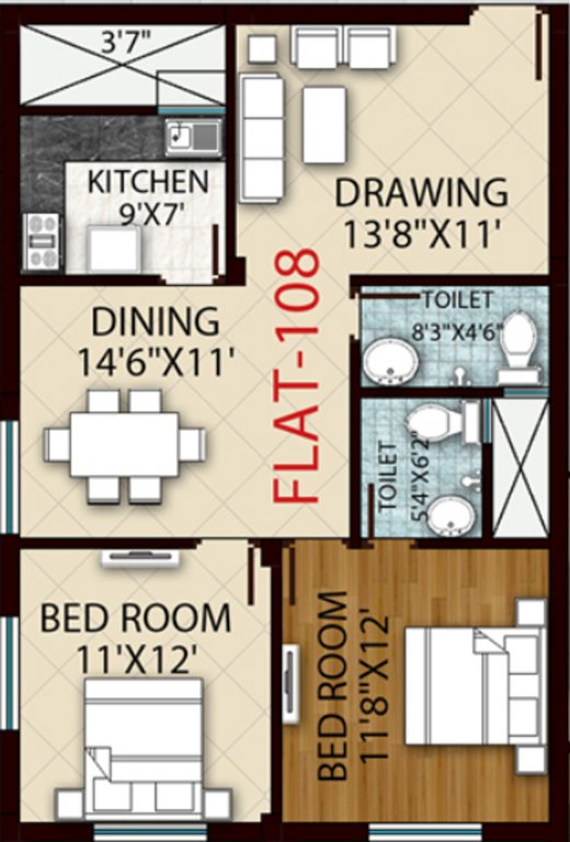 Royal Retreat Sai Chandra Tirtha Heights (2BHK+2T (1,191 sq ft) 1191 sq ft)