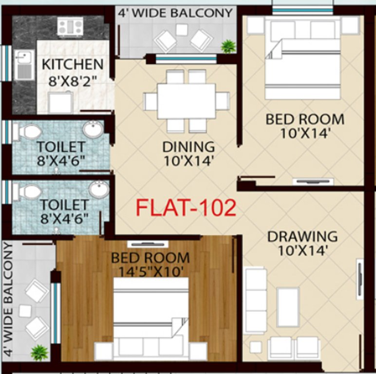 Royal Retreat Sai Chandra Tirtha Heights (2BHK+2T (1,283 sq ft) 1283 sq ft)