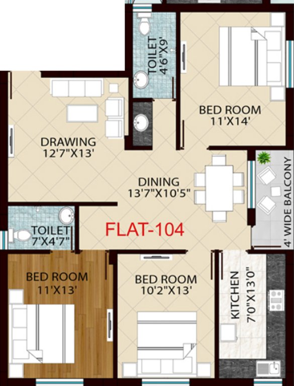 Royal Retreat Sai Chandra Tirtha Heights (3BHK+3T (1,594 sq ft) 1594 sq ft)