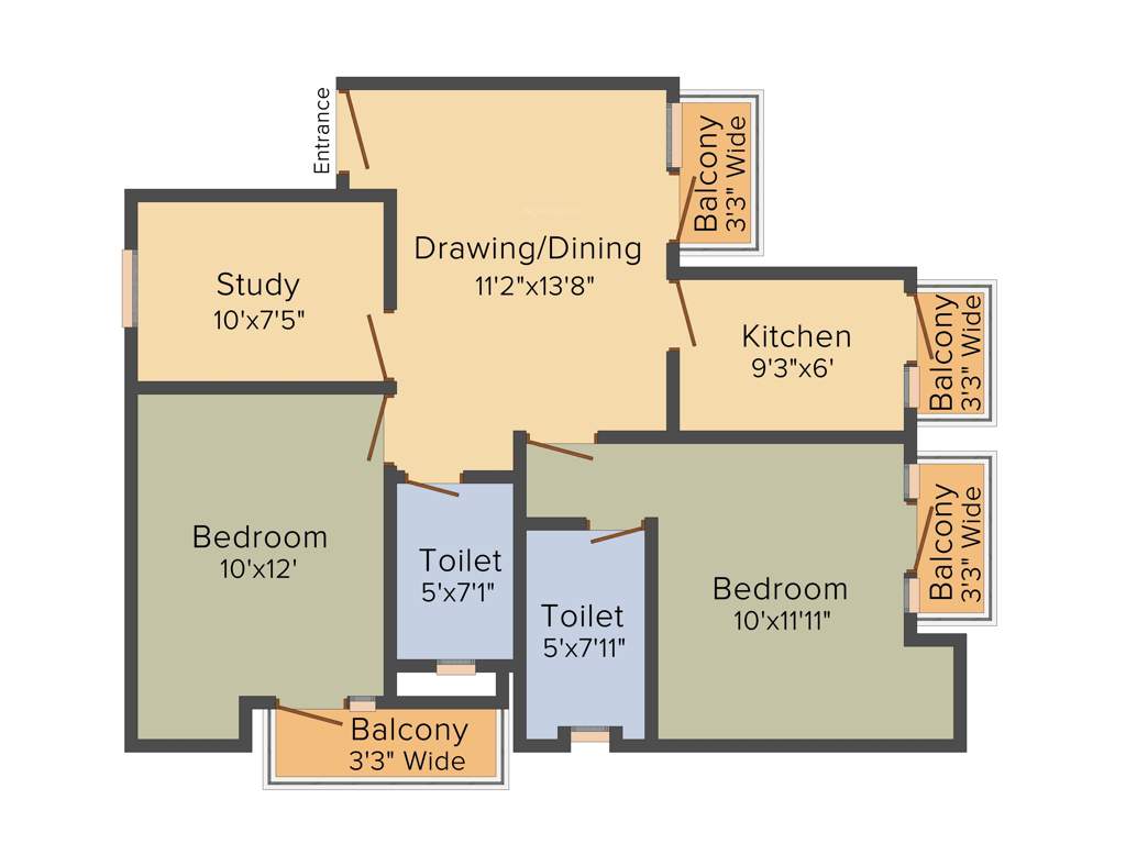VKG The World Tower (2BHK+2T (1,250 sq ft) + Study Room 1250 sq ft)