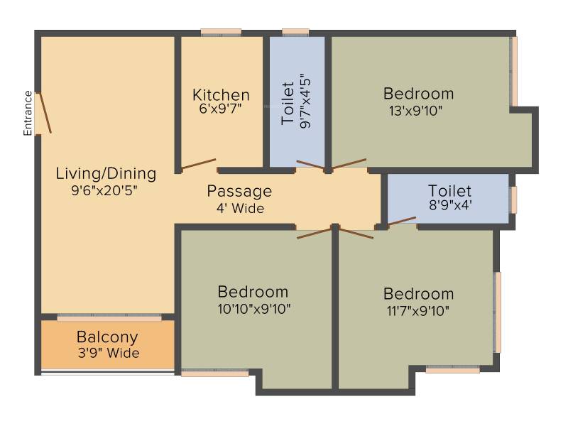 Aspirations Azalea (3BHK+2T (1,197 sq ft) 1197 sq ft)