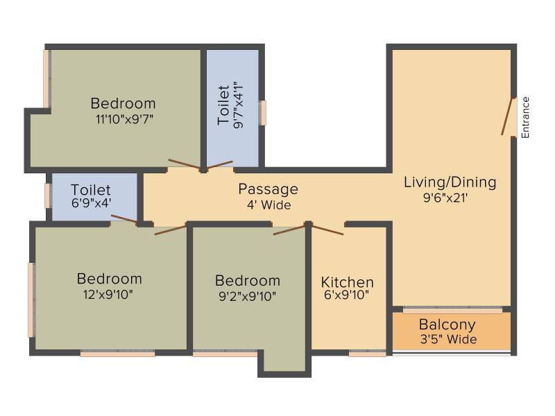 Aspirations Azalea (3BHK+2T (1,190 sq ft) 1190 sq ft)