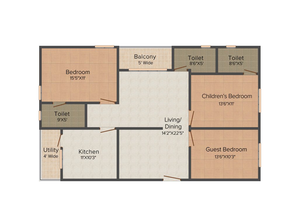 Super Corona (3BHK+3T (1,553 sq ft) 1553 sq ft)