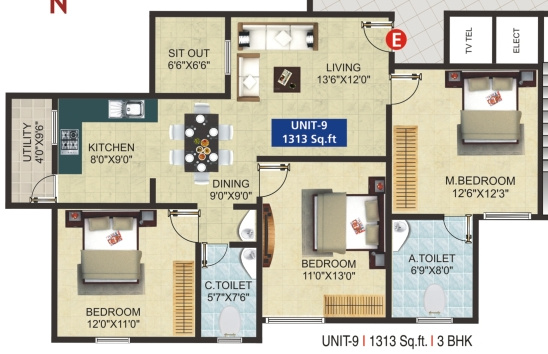 GK Tropical Springs (3BHK+2T (1,313 sq ft) 1313 sq ft)