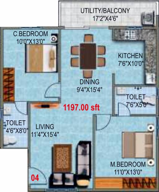 SLV Nakshatra (2BHK+2T (1,197 sq ft) 1197 sq ft)