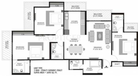 1890 Sq Ft 3 Bhk Floor Plan Image Ajnara India Homes121 Available For Sale Proptiger Com