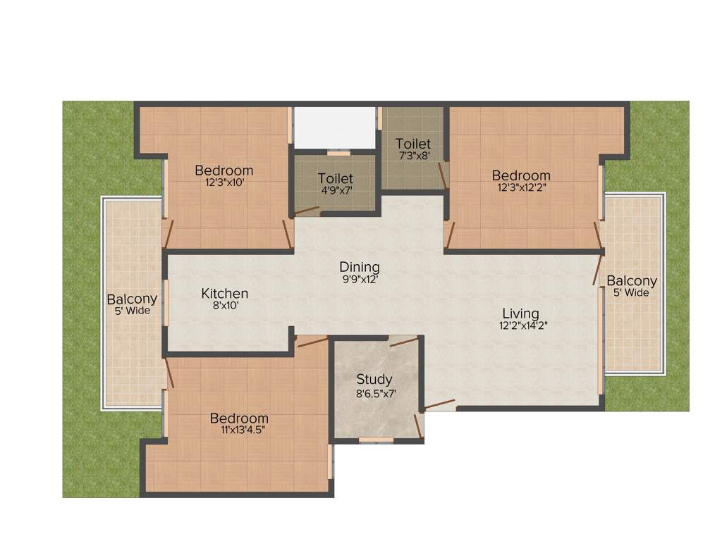 Express Express Homz (3BHK+2T (1,350 sq ft) + Study Room 1350 sq ft)